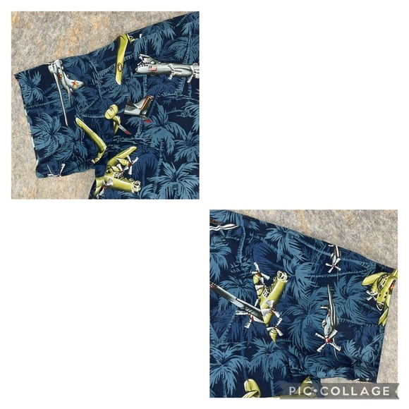 Kalaheo Fighter Bomber Airplane Hawaiian Beach Summer Military Camp Shirt - Sz L - Picture 5 of 15